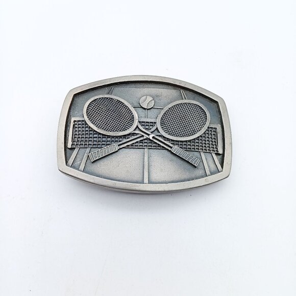 Vintage Tennis Belt Buckle, Brass Sporty Indiana Metal Craft 1977 Accessory